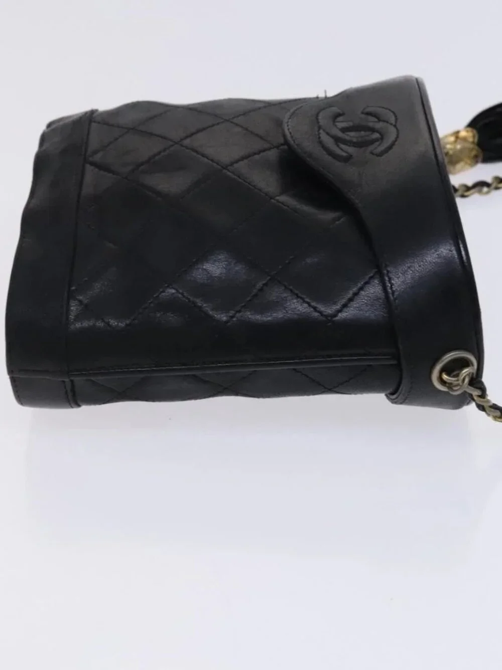 CHANEL Matelasse Chain Shoulder Bag Lamb Skin Black CC Auth bs23838